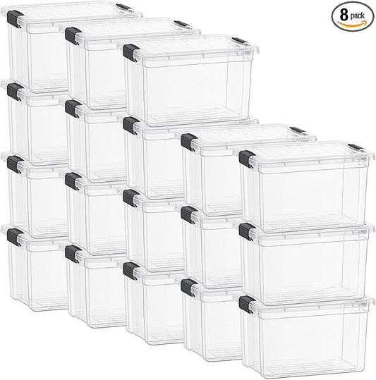 Superio Clear Storage Boxes with Lids, 49 Quart Plastic Container Bins for Organizing, Stackable Crates, BPA Free, Non Toxic, Odor Free, Organizers for Home, Office and Dorm, 8 Pack