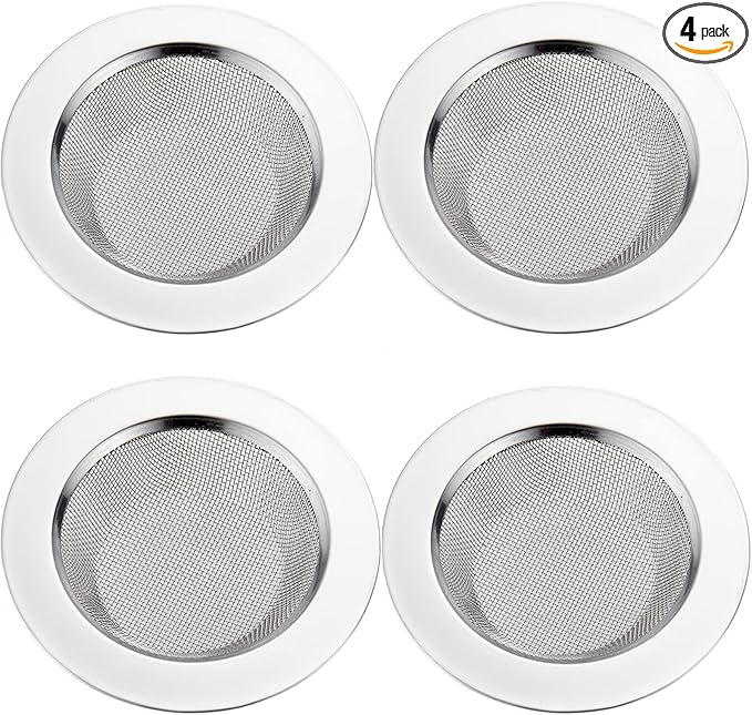 LASSHSWA 4 PCS Kitchen Sink Strainer Stainless Steel, Kitchen Sink Drain Strainerï¼Sink Strainers with Large Wide Rim 4.5" Diameter for Kitchen Sinks