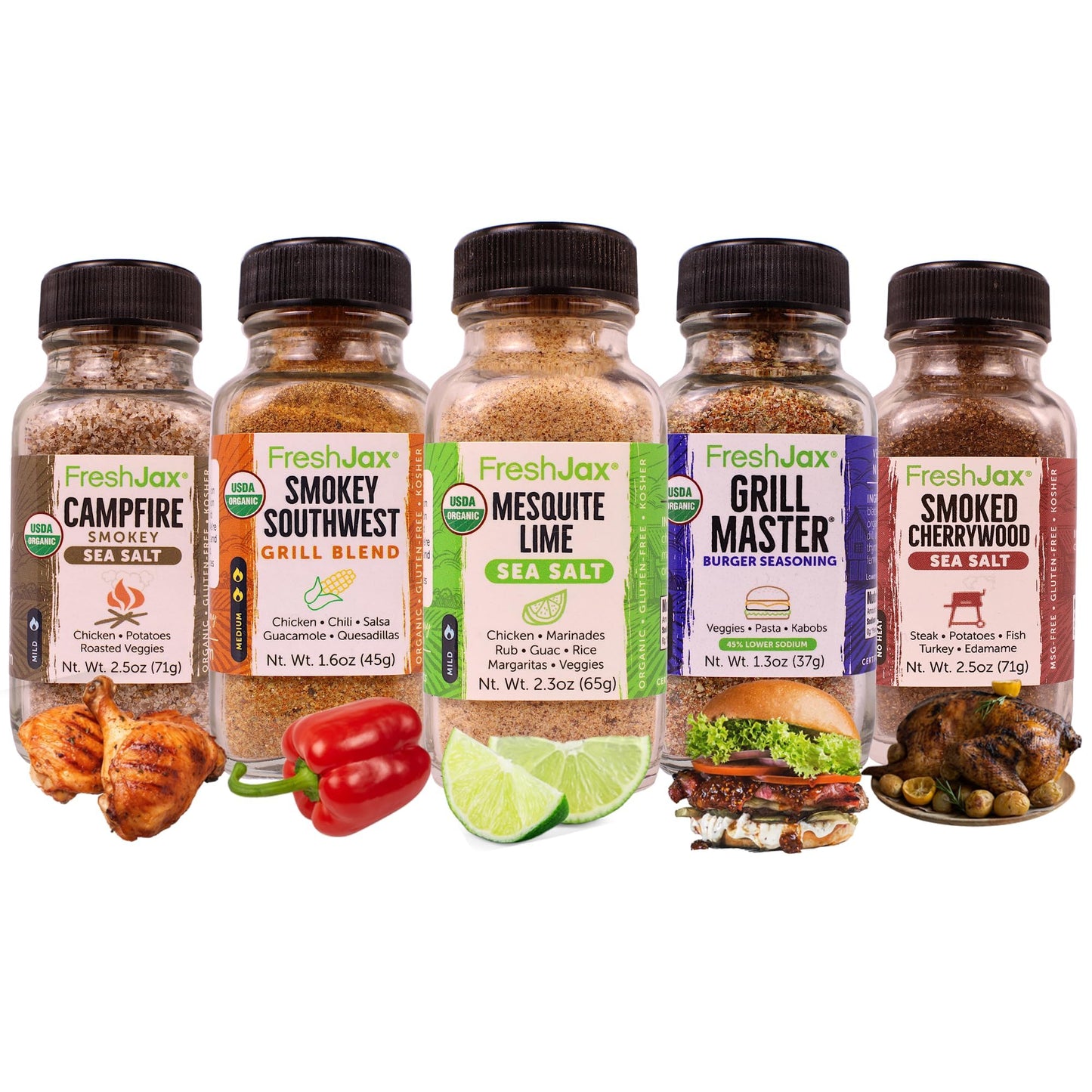 FreshJax Smoked Seasoning Gift Set | 5 Sampler Sized Organic Smoked Spices | Grilling Christmas Gifts for Men, Dads, Father | BBQ Grill Spices and Rubs Gift Set Packed in a Giftable Box