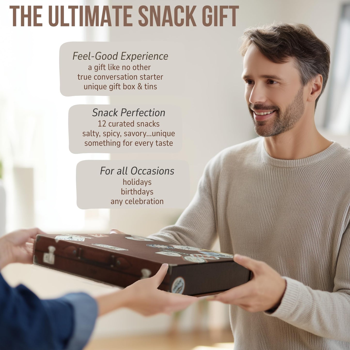 Snack Box Gift Basket, Birthday Gift for Men, Food Care Package, Unique Tins of Assorted Nuts, Snacks in Stunning Case - Treat for Men, Women, Dad, Friends, Family