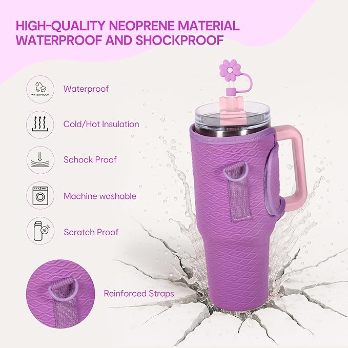 &And Per Se Water Bottle Shoulder Bag for Women, Neoprene Carrier with Phone Pocket & Purple Charm, Adjustable Crossbody Strap Fits Stanley 30oz Tumblers, Gift for Her (Purple)