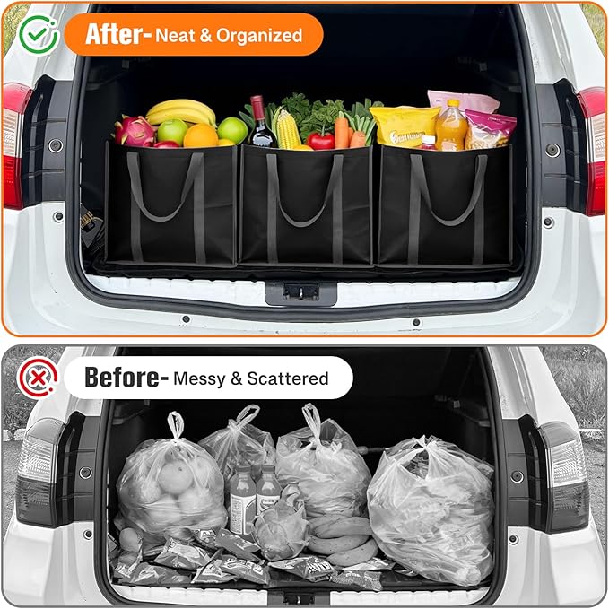 WISELIFE Reusable Grocery Bags with Handles - 8 Pack, 35L Large Shopping Bags for Groceries, Water-Resistant & Foldable Grocery Totes for Lasting Use for Kitchen, Market, Car Trunk, Picnic (Black)