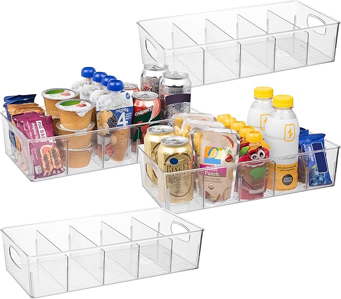 ClearSpace Plastic Pantry Organization and Storage Bins with Removable Dividers â Perfect Kitchen Organization or Kitchen Storage â Refrigerator Organizer Bins, Cabinet Organizers (4 Pack XL)