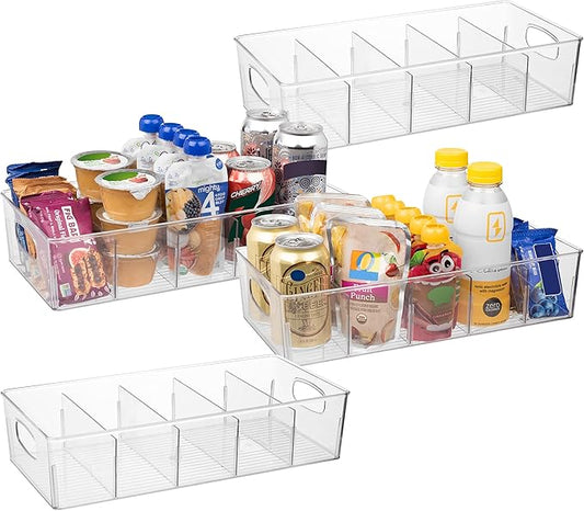 ClearSpace Plastic Pantry Organization and Storage Bins with Removable Dividers â Perfect Kitchen Organization or Kitchen Storage â Refrigerator Organizer Bins, Cabinet Organizers (4 Pack XL)