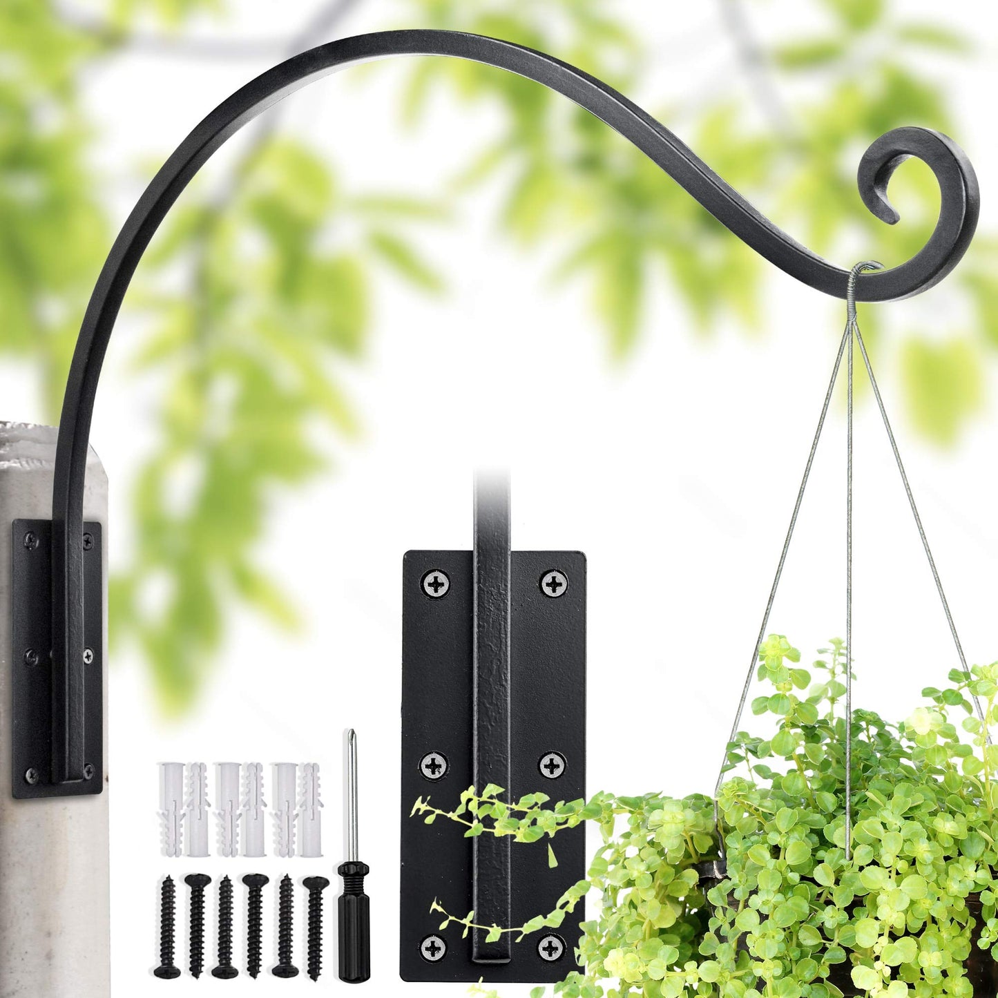 Lifyzoon Heavy Duty Plant Hanger Bracket (22"/Black) Outdoor Hand-Forged Hanging Plant Bracket Durable and Stable Bird Feeder Hanger"
