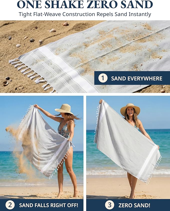 LANE LINEN Oversized Beach Towels 4 Pack – Pre-Washed, Extra Large, Quick Dry, No Sand, Absorbent Pool Towels for Adults, 39"x71", Grey