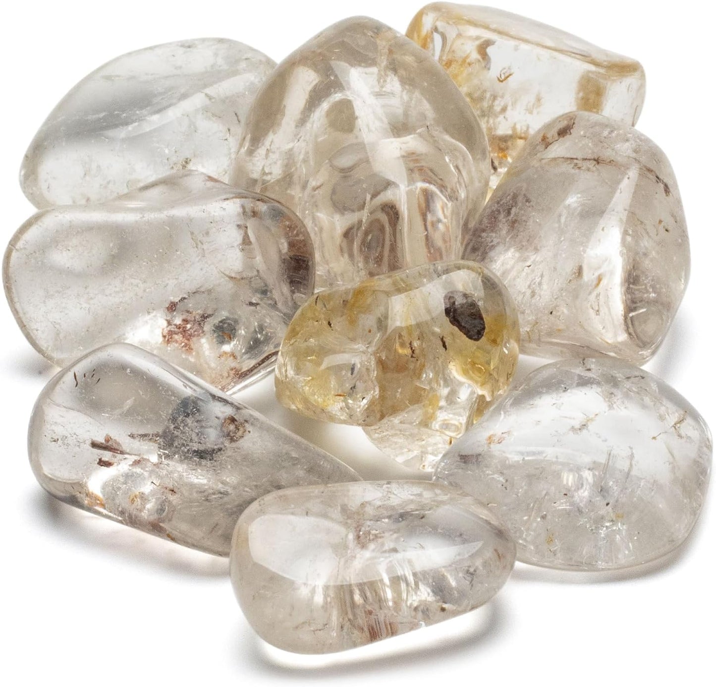 KALIFANO Tumbled Clear Quartz Bundle (300+ Carats) with Healing & Calming Effects - AAA+ High Energy Cuarzo Reiki Worry Crystal Used for Amplifying Energy and Clarity (Information Card Included)