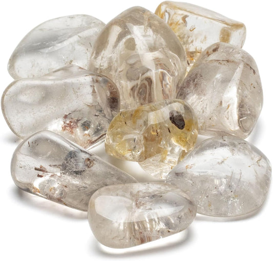 KALIFANO Tumbled Clear Quartz Bundle (300+ Carats) with Healing & Calming Effects - AAA+ High Energy Cuarzo Reiki Worry Crystal Used for Amplifying Energy and Clarity (Information Card Included)
