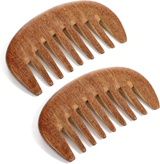 Yuanchu 2 Pack Wide Tooth Wooden Comb, Sandalwood Scalp Massage and Detangling Hair Comb for Women Men