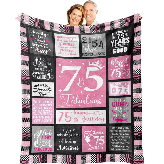 Atokker 75th Birthday Gifts for Women/Men Blanket, Women 75th Birthday Gifts 1949, Best Gifts for 75 Year Old Woman, Happy 75th Birthday Ideas for Mom Grandparents Throw Blanket 60"x50"