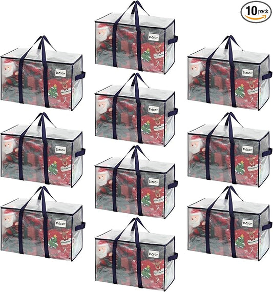 VENO 10 Pack Moving Bags and Large Christmas Storage Bins with lids. Alternative to Moving Boxes, Packing Supplies for College. Extra Large Heavy Duty Totes for Packaging (Clear, 10 Pack)