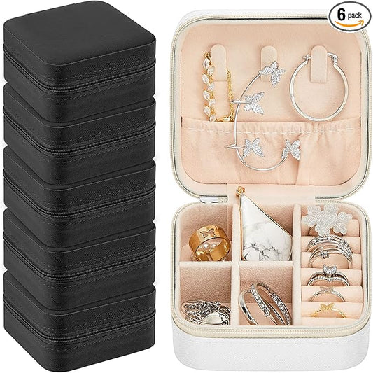 Taiyin 6 Pcs Travel Jewelry Case, Valentines Day Gifts for Her- Small Jewelry Organizer Box Bridesmaid Gifts for Women Girls (Black,White)