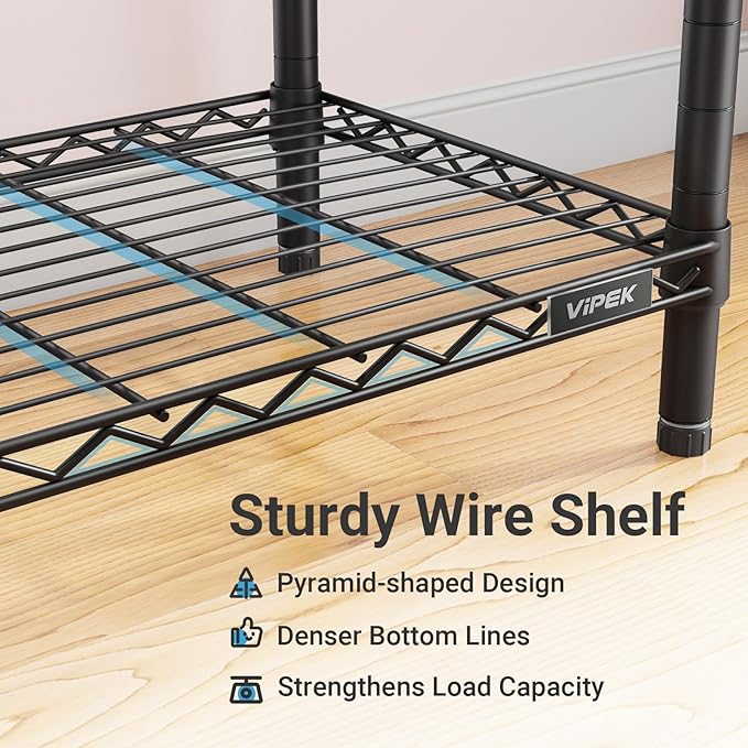 VIPEK R2C Plus Heavy Duty Rolling Garment Rack with Cover Clothing Racks for Hanging Clothes Portable Closets with Adjustable 3 Wire Shelves, Double Rods, Black Rack with Grey Upgraded Polyester Cover