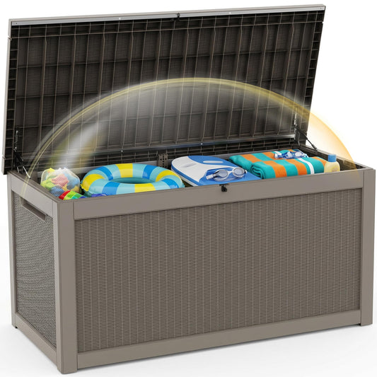 EFU Outdoor Storage Box 320 Gallon Deck Box (Indoor & Outdoor) Lockable UV Resistance Waterproof Resin Storage Bin Storage Box for Outdoor,Patio Storage With Support Rod(Taupe)