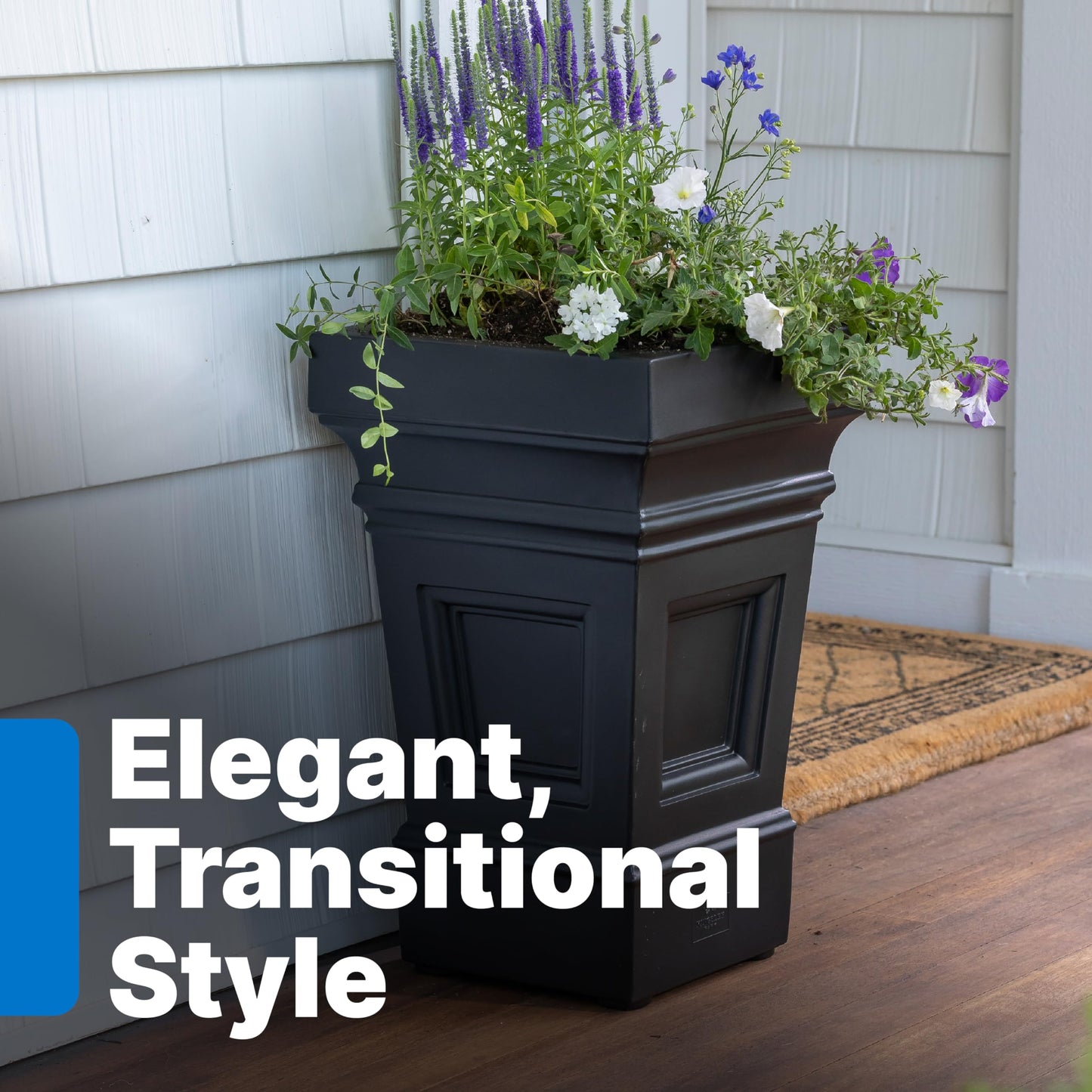 Step2 Atherton Square Planter, Large Planters for Outdoor Plants, Gardening and Flower Pot for Patio or Porch, Efficient Drainage, Durable Plastic, Onyx Black