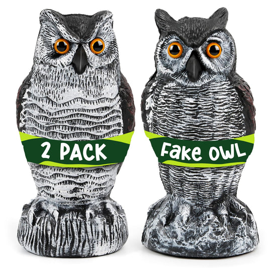 TRAYDER 2 Pack Fake Owl Decoys Large, 10.7" Outdoor Decorations Anti Bird Repellent Owls for Garden Deterrent, Scarecrow Horned Owl Statue Decoy to Scare Birds Away, Suit Backyard, Patio Decor