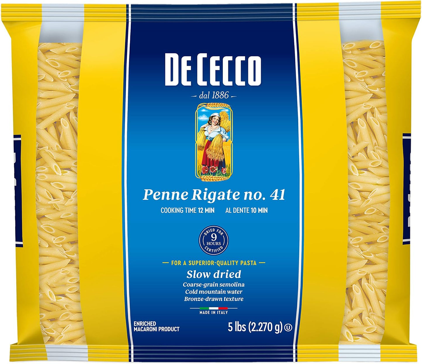 De Cecco Semolina Pasta, Penne Rigate No.41, 5 Pound (Pack of 4)