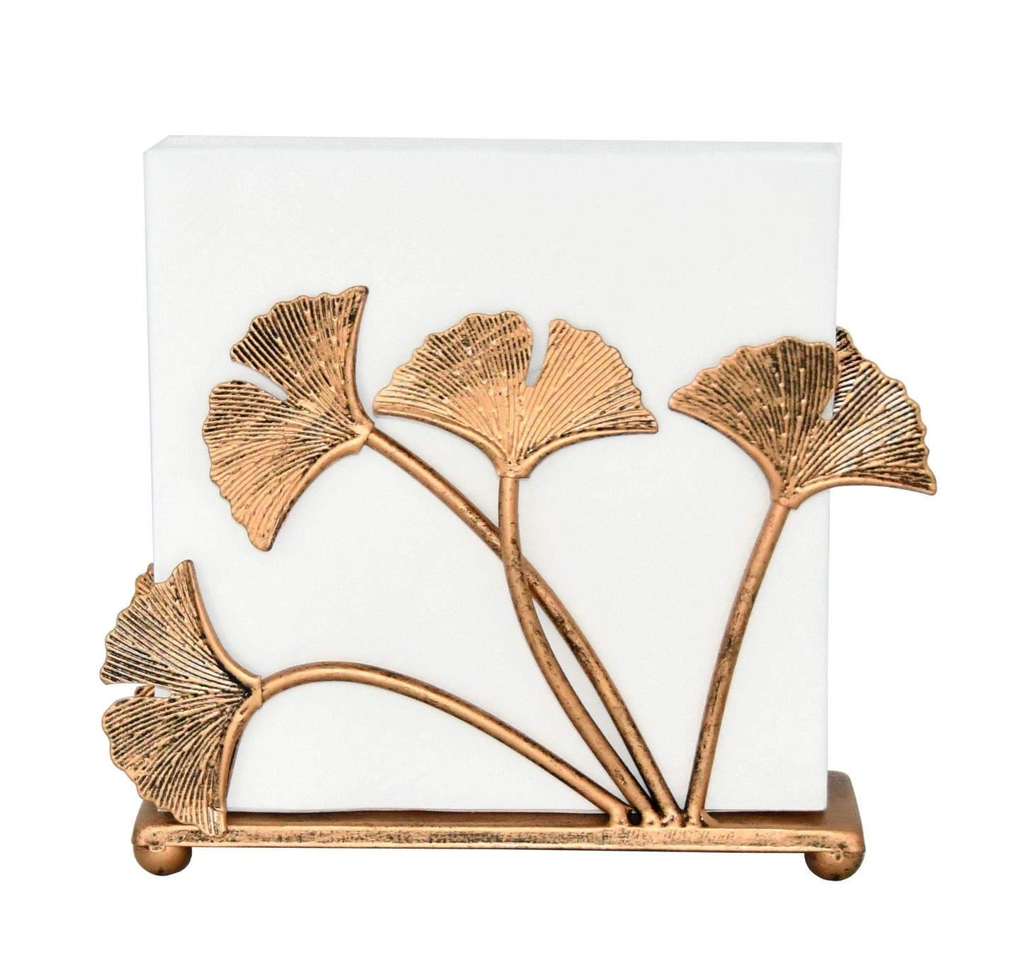 OwlGift Modern Ginkgo Leaves Design Napkin Holder for Tables, Metal Paper Napkin Storage for Kitchen, Stylish Paper Towel Dispenser, Mail Letter Sorter Rack, Document File Organizer â Bronze