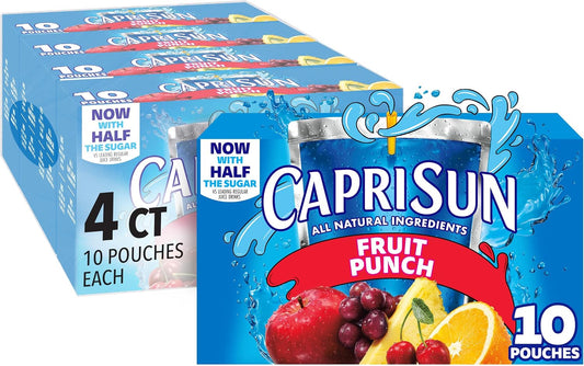 Capri Sun Fruit Punch Naturally Flavored Juice Drink Blend, 40 ct Pack, 4 Boxes of 10 Pouches