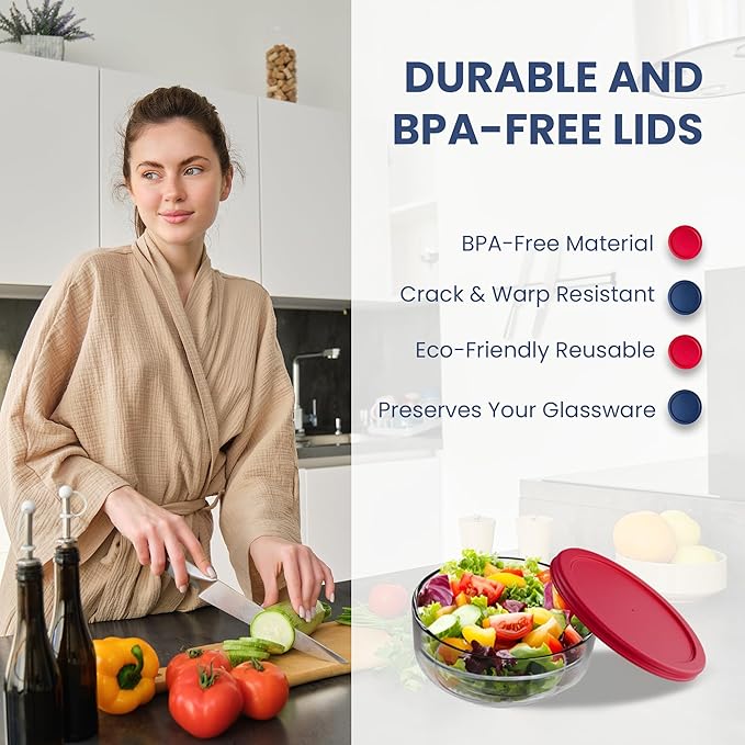 Replacement Lids for Pyrex Glass Food Storage Containers Round (2) for 7202-PC 1 Cup (3) for 7200-PC 2 Cup (2) for 7201-PC 4 Cup (2) for 7402-PC 6/7 Cup Red Blue