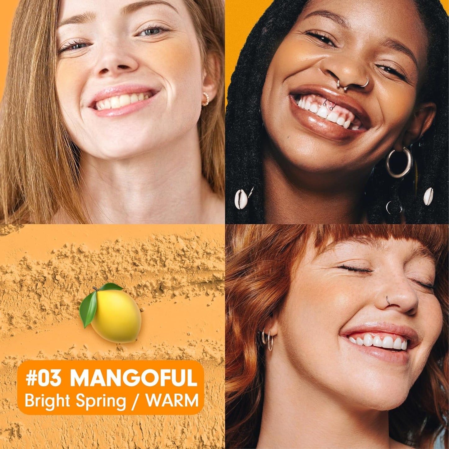 Cheerful Blusher | Yellow Orange Blush for Cheeks Powder Makeup | Korean Makeup Creamy Blush Powder | Fine Pigmented Blush | Powder Compact Make Up Blush 0.14 Oz. (03 Mangoful)
