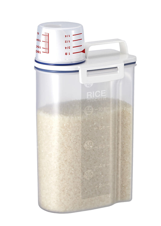 Asvel 7509 Rice Container Bin with Pour Spout Plastic Clear 2KG（White）