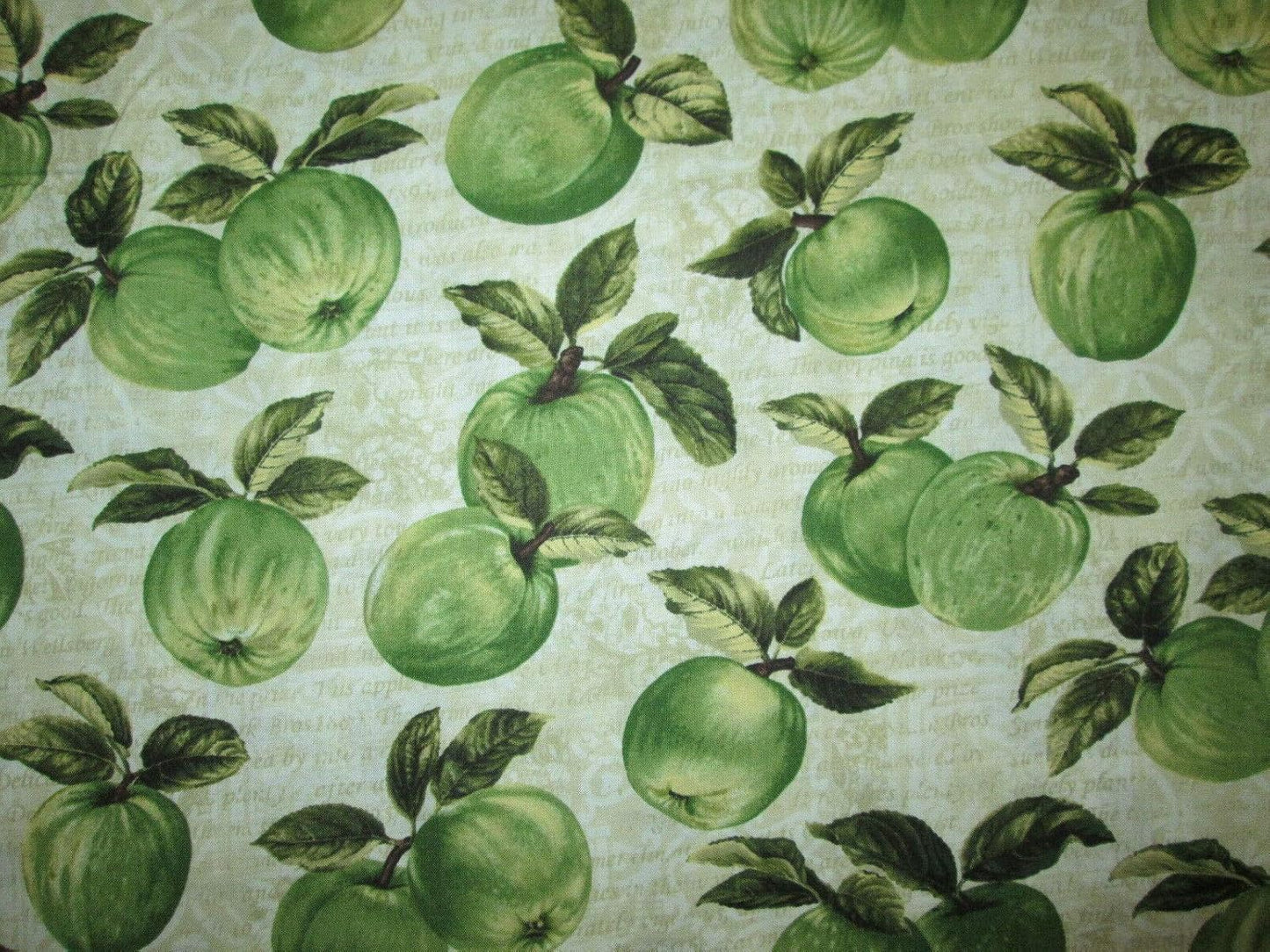 Quality Fabric Cotton Green Apples on a twig with Green Leaves Quilting Sizes: Fat Quarter (18'' x 22'')