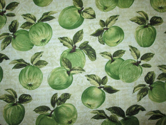 Quality Fabric Cotton Green Apples on a twig with Green Leaves Quilting Sizes: Fat Quarter (18'' x 22'')