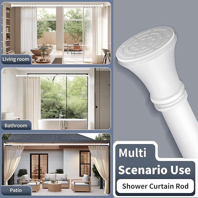 YNL White Shower Curtain Rod 36-84 Inch(3-7ft), No Slip No Drill Stainless Steel Spring Tension Curtain Rod, No Rust Shower Rod Adjustable For Bathroom Window Bedroom