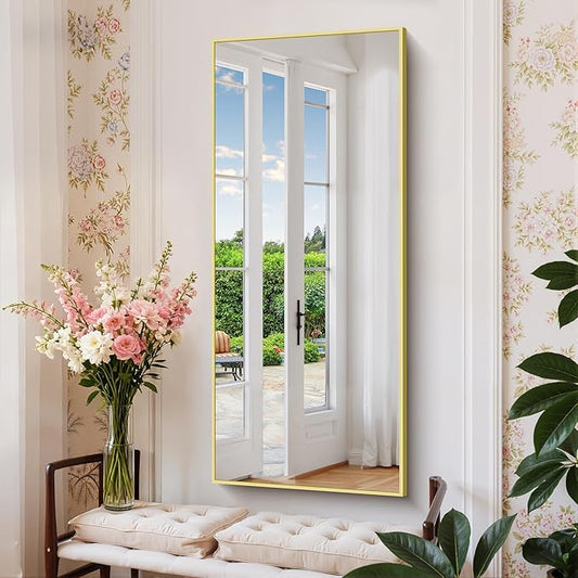 Gold Bathroom Mirror for Wall, 20x48 Inch Rectangle Mirror with Metal Frame, Modern Vanity Mirrors for Bathroom Living Room, Entryway Hangs Horizontal or Vertical