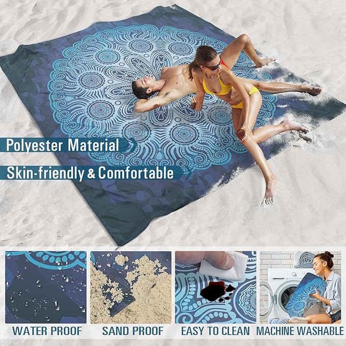 Famstar Beach Blanket Sandproof Waterproof 78''×81'' 1-5 Adults Oversized,Compact Lightweight Durable Beach Mat for Travel Camping Hiking Picnic Blanket