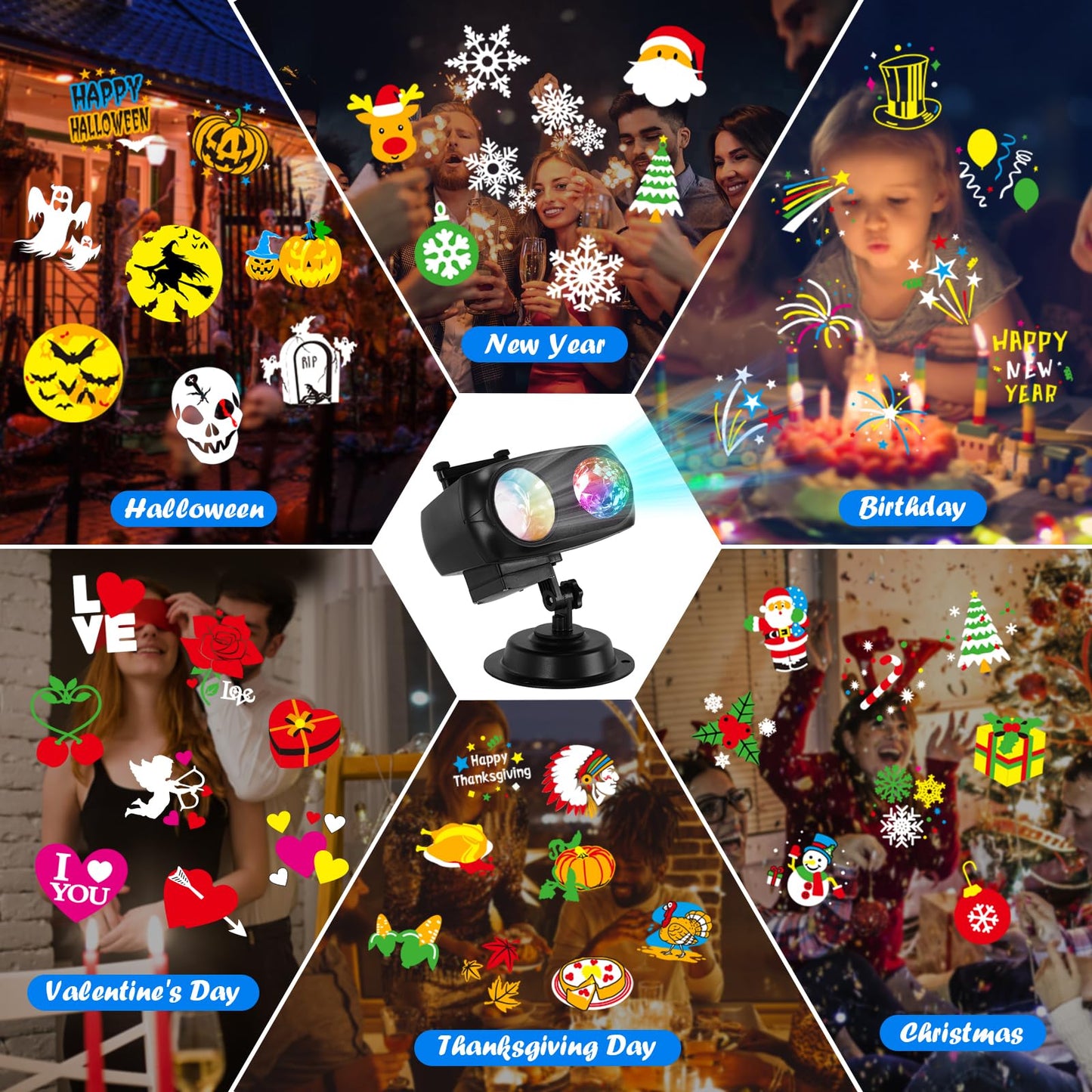 HAKUTA Halloween Christmas Projector Lights,HD Wave Ocean Effect LED Projector with 10 HD Slides (3D Ocean Wave +Patterns) and Remote Control for Christmas, Halloween, Thanksgiving