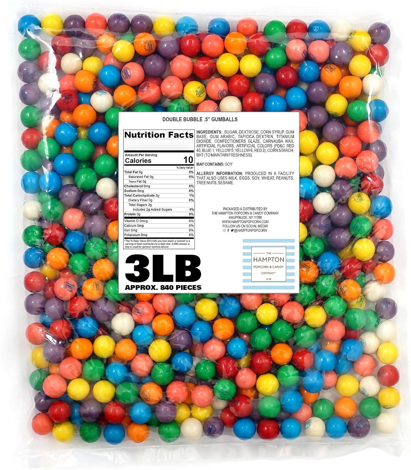 Gumballs for Gumball Machine, 0.5 Inch Mini Gumballs, Approx. 840 Pieces, 3lb Bulk Bag, Assorted Fruit Flavored Bubble Gum, Gumball Machine Refills