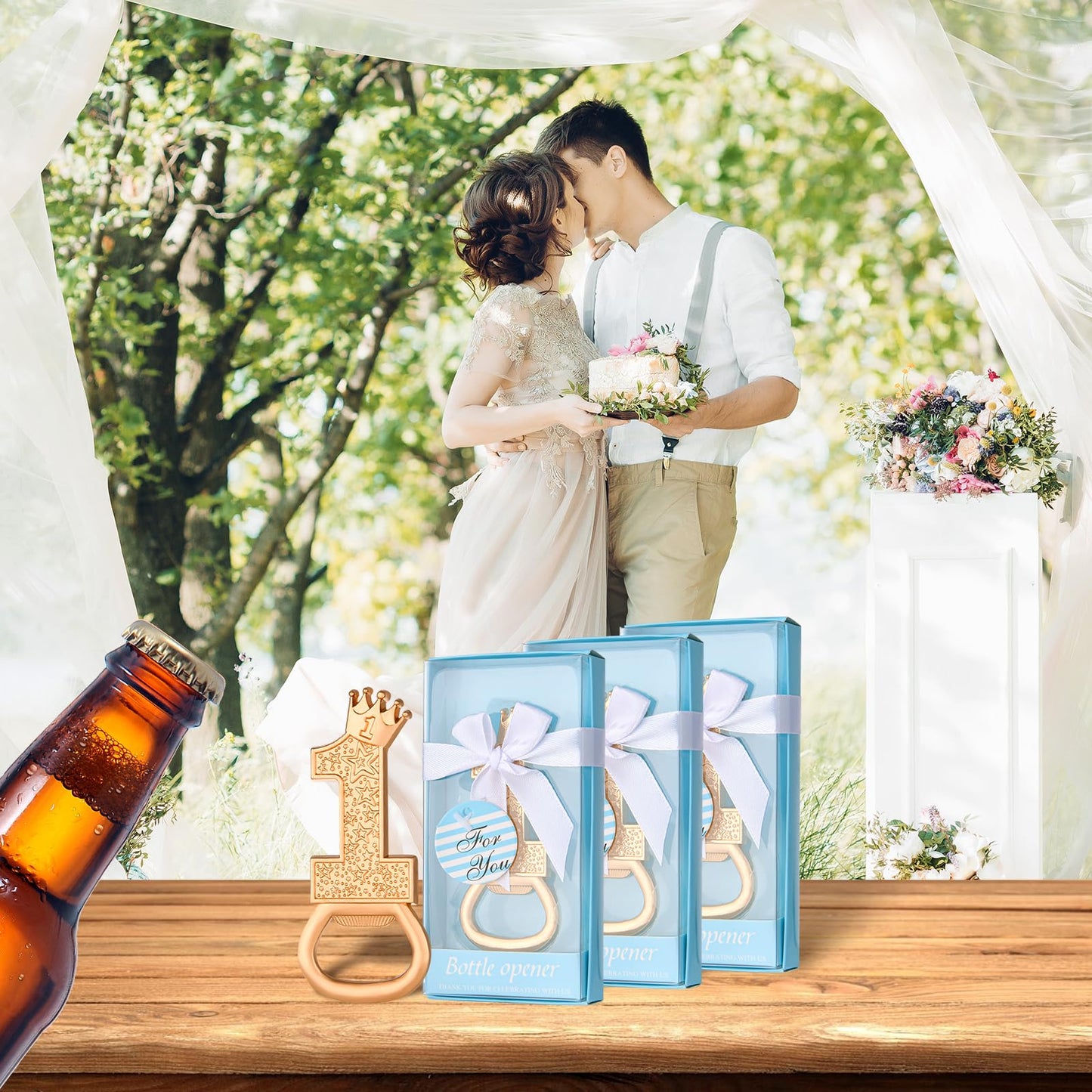 24 boxes of 1-year-old birthday party favors, guest gifts 1 Bottle opener, 1-year anniversary decorations, souvenirs, boy gifts