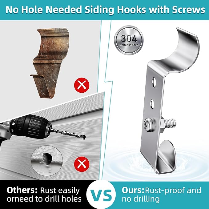 Amuille No Hole Siding Hooks 20 Pack, Vinyl Siding Clips with Screws, Outdoor Siding Hanger Camera Mount for Home Security Camera, Porch Decor, Doorbell, Plaques