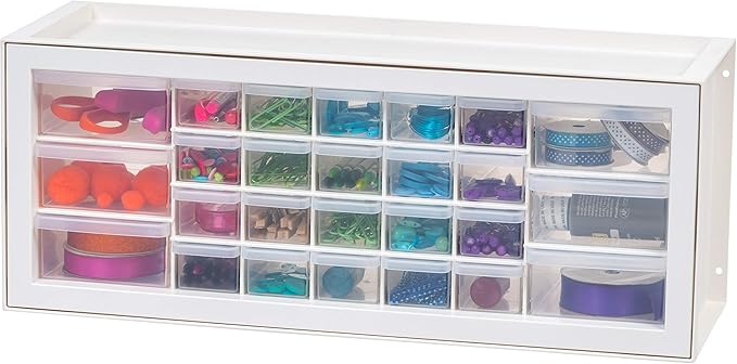 IRIS USA Plastic Storage Drawers, Made in USA, 26-Drawer Organizer Cabinet, Stackable Teacher Toolbox for Crafts, Beads, Stickers, Hardware, Nuts & Bolts, Scrapbook Supplies, Building Bricks â White