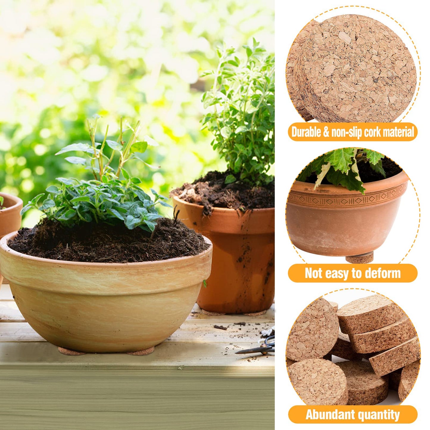 Biubee 60Pcs Invisible Pot Feet with Non-Slip Surface- Sturdy Cork Plant Riser Pot Feet for Outdoor Planter Drainage, Solid Corkwood Planter Lifter, 2" Dia"