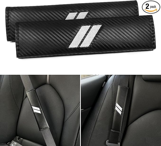 for Challenger Seat Belt Covers for Charger Seat Belt Pads for Dodge Accessories Durango Journey Car Seatbelt Covers Leather Seatbelt Shoulder Strap Cushion (2 Pcs, White Stitches)