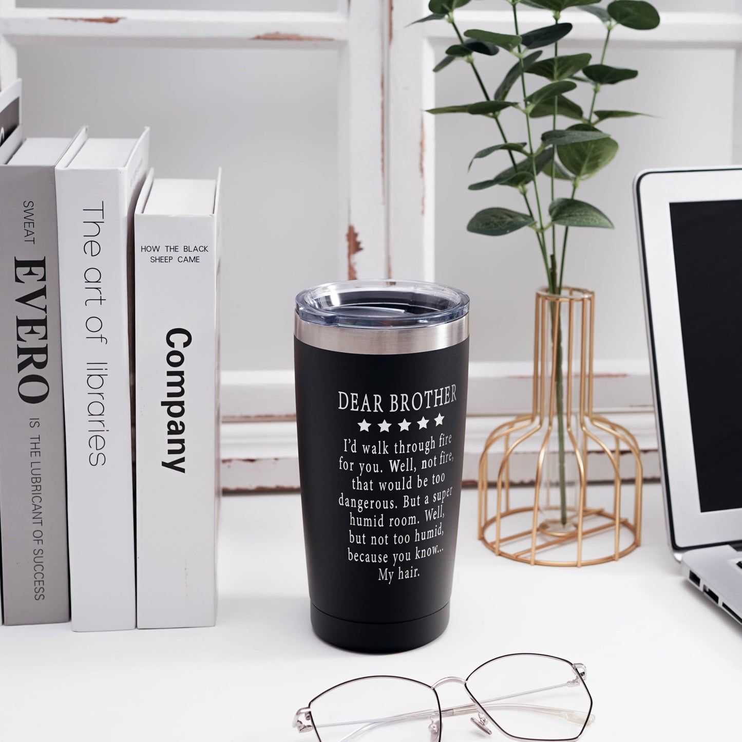 ARIABLE Funny Gifts for Brother from Sister, Brother - Christmas Gag Gifts For Men, 20oz Engraved Tumbler, Black