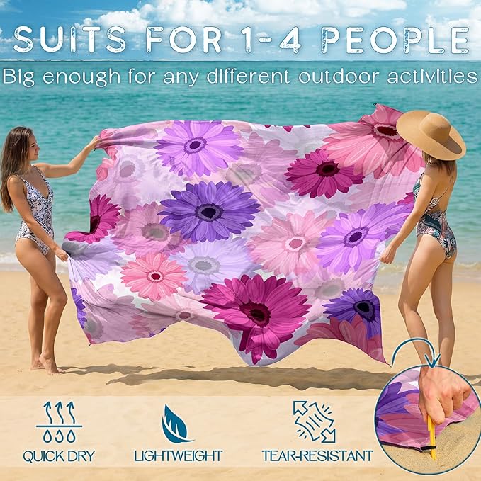 BYDOLL Beach Blanket Waterproof Sandproof 78''×81'' Suits1-4 Adults Compact Lightweight Oversized Sand-Free Blanket Large Picnic Mat for Beach Travel Camping Hiking