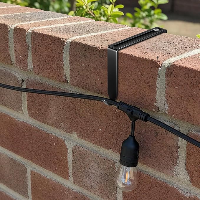 Frienda 6 Pcs Adjustable Outdoor Light String Metal Hooks for 3.2-6 Inch Concrete Wall Cinder Block Fences Hangers Outdoor Light String Hooks No Drill for Concrete Wall Cinder Block and Fence(Black)