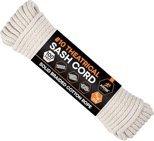 Xpose Safety #6 Sash Cord â 3/16 Inch x 100 Ft â White Cotton Rope with Nylon Core â Low Stretch Utility Cord for Window Sash, Tie Down, Clothesline, Camping, Rigging, DIY, Crafts, Home Improvement
