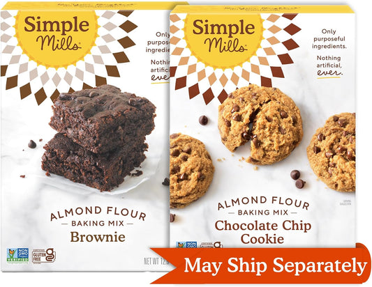 Simple Mills Almond Flour Baking Mix Variety Pack (Chocolate Chip Cookie Mix and Brownie Mix) - Gluten Free, Plant Based, (Pack of 2)