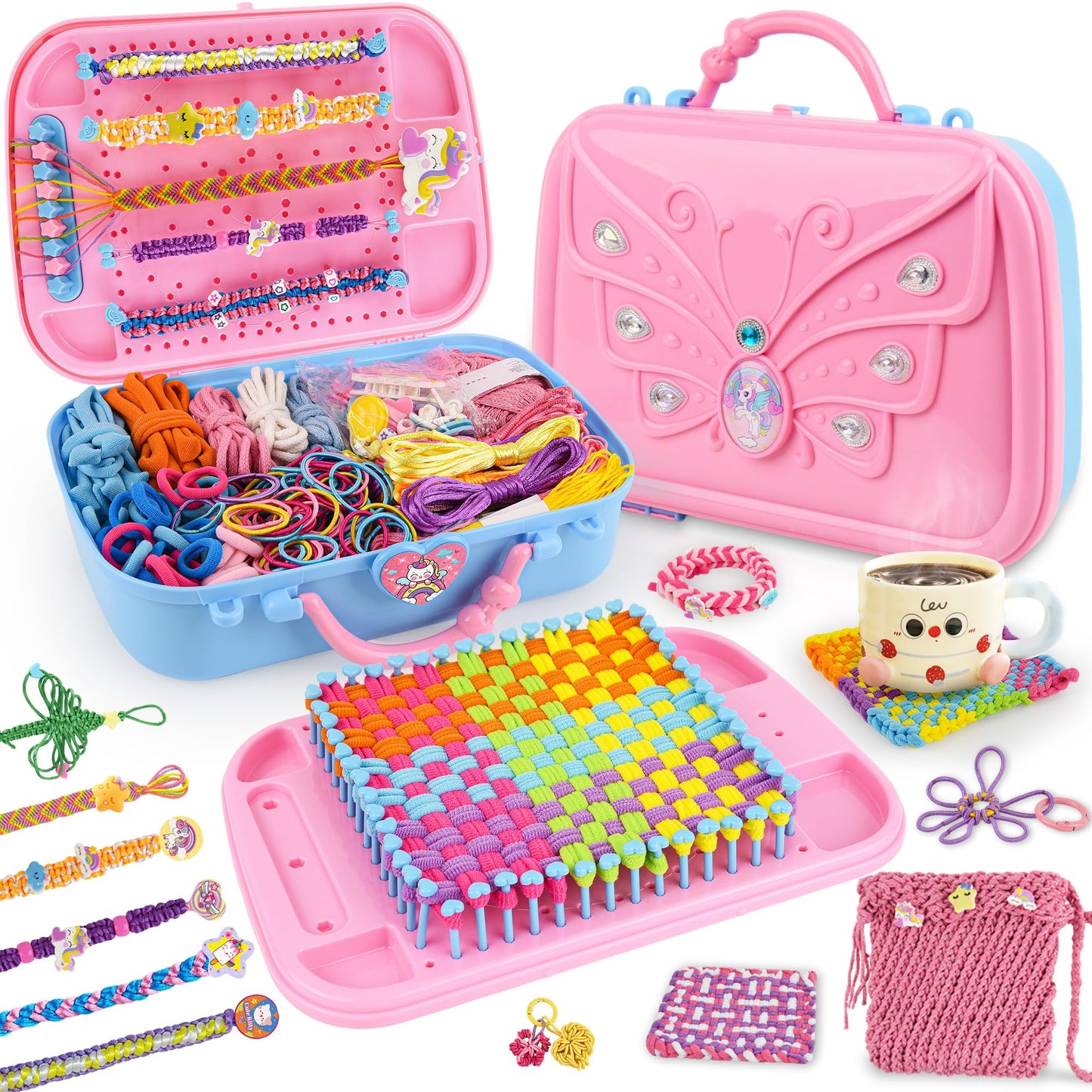 6-in-1 Friendship Bracelet Making Kit,Weaving Loom Kit Toys, 500+ Pcs Craft Kits For Kids,A multi-functional Weaving loom that can be used to make Bracelet, potholder, pendants, bags, hats and scarves