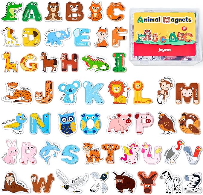 JoyCat Wooden Fridge Magnets for Kids â 26 Cute Animals & Uppercase Letters for Toddlers, Magnetic Alphabet Refrigerator Toys, Fun Educational Learning Gifts for Preschool 2 3 4 5 Years Old