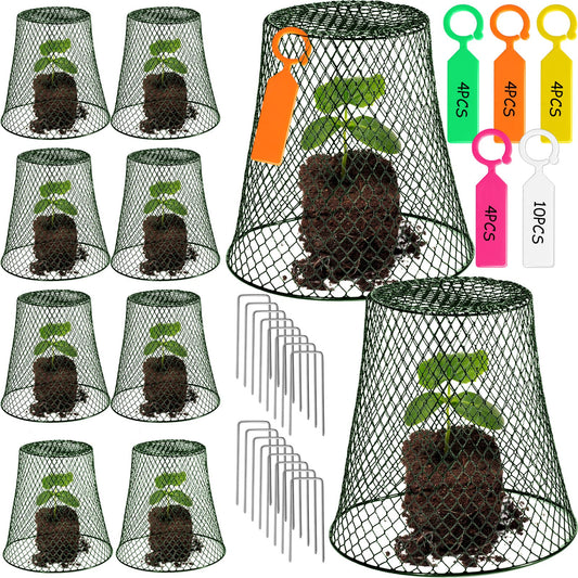 10 Pieces Chicken Wire Plant Covers Wire Garden Cloches Chicken Wire Cloche Plant Protector Metal Heavy Duty Garden Plant Cloche for Keeping Bunnies Chicken Squirrels Birds Other Out(9×9in) (Green)