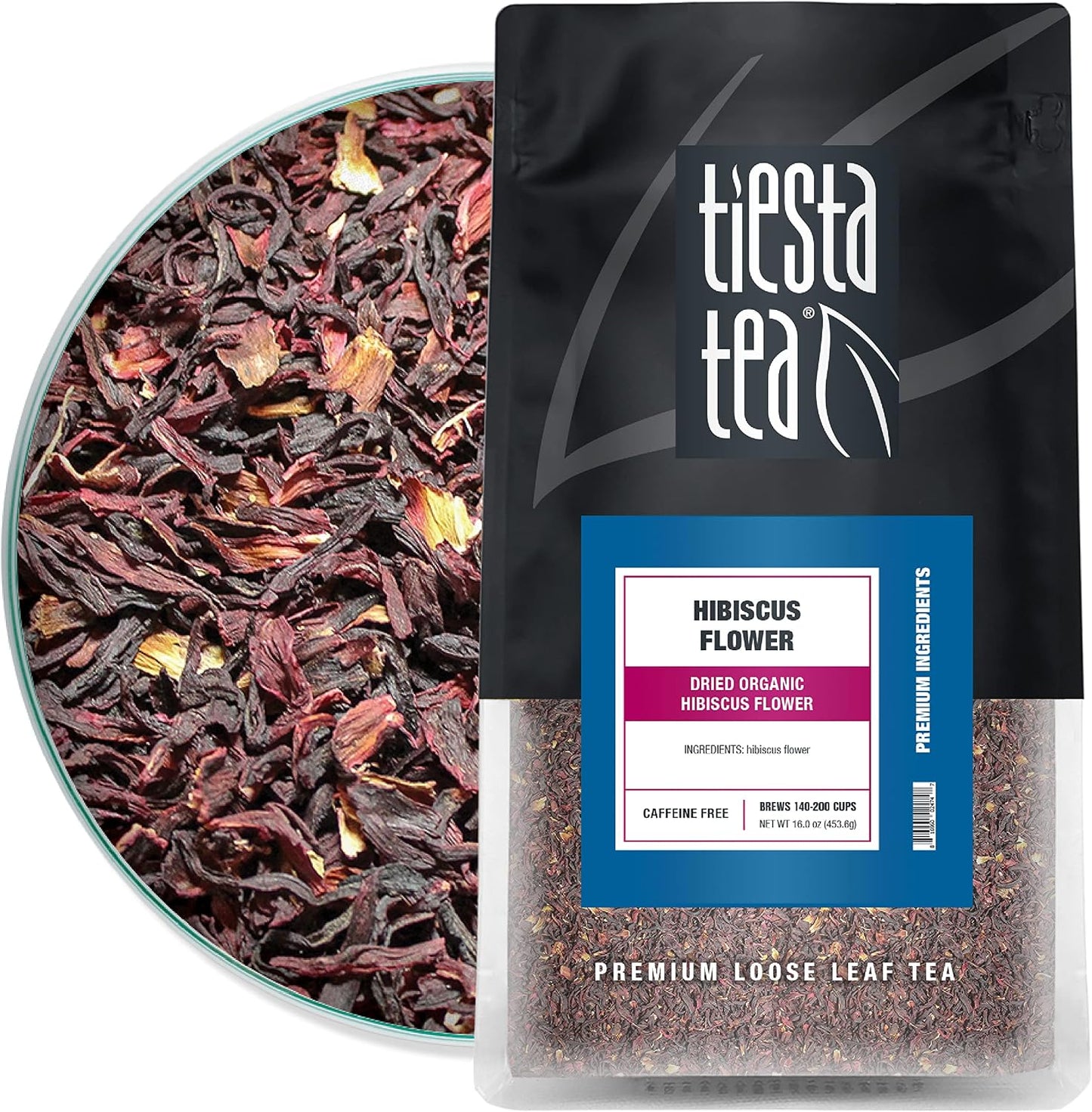 Tiesta Tea - Dried Hibiscus, Loose Leaf, Cut & Sifted Hibiscus Flower, Premium Blend, Non-Caffeinated, Make Hot or Iced & Brews Up to 200 Cups, 16 Ounce Resealable Bulk Pouch