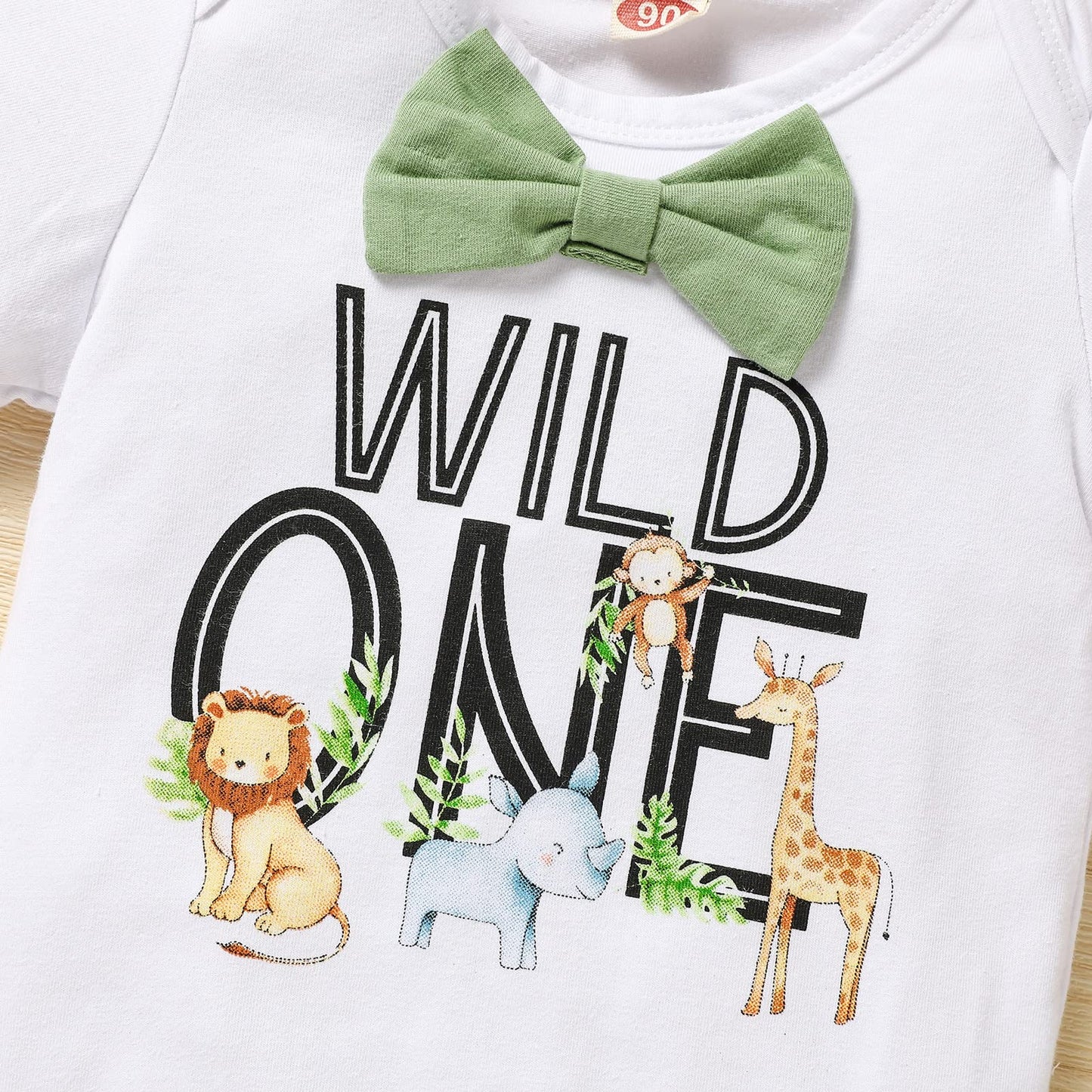 GRNSHTS Baby Boys 1st Birthday Cake Smash Outfit Wild One Bowtie Romper+Bloomers+Suspenders Photo Shoot Clothes Set (Light Green,12-18 Months)