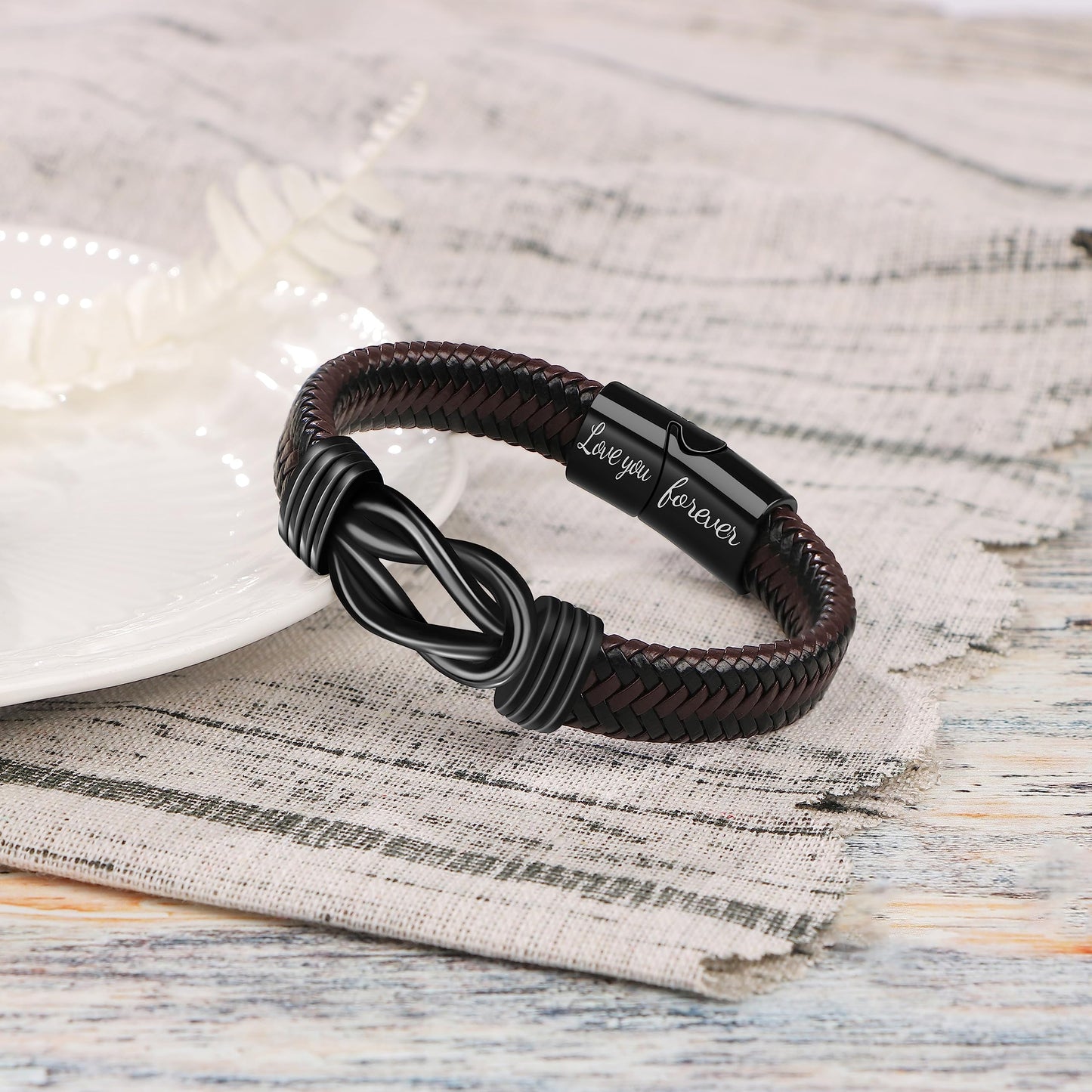 JoycuFF Anniversary Birthday Gifts for Husband Him from Wife Men Bracelets Romantic Gifts Infinity Braided Leather Bracelets Fathers Day Christmas Gifts for Husband