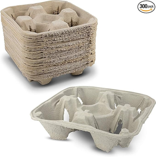 MT Products Pulp Fiber 4 Cup Drink Carrier 8-32 oz. - Drink Holder for Delivery - Pack of 300